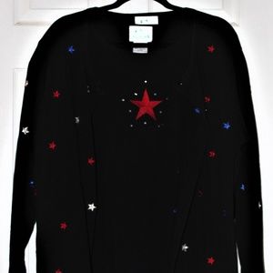Quacker Factory Black Sweater Set with Stars, 1X